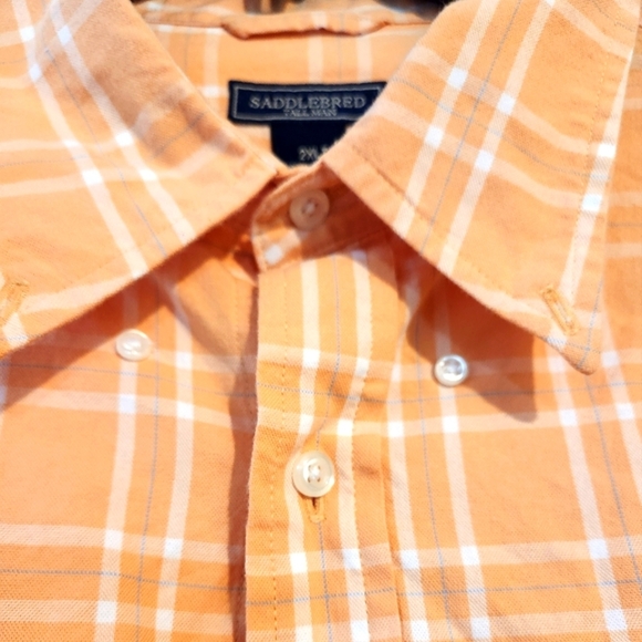 Saddlebred Vintage Orange White Plaid Casual Button Down Shirt 2XLT Short Sleeve - Picture 1 of 7
